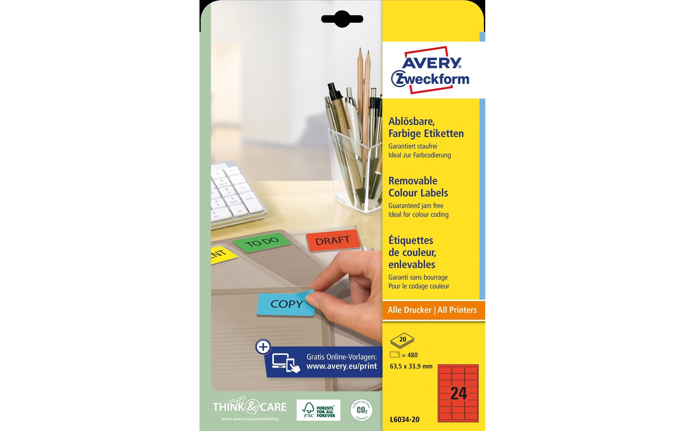 Universal-Etiketten 63.5 x 33.9 mm, 20 Blatt, RotAblösbare Etiketten