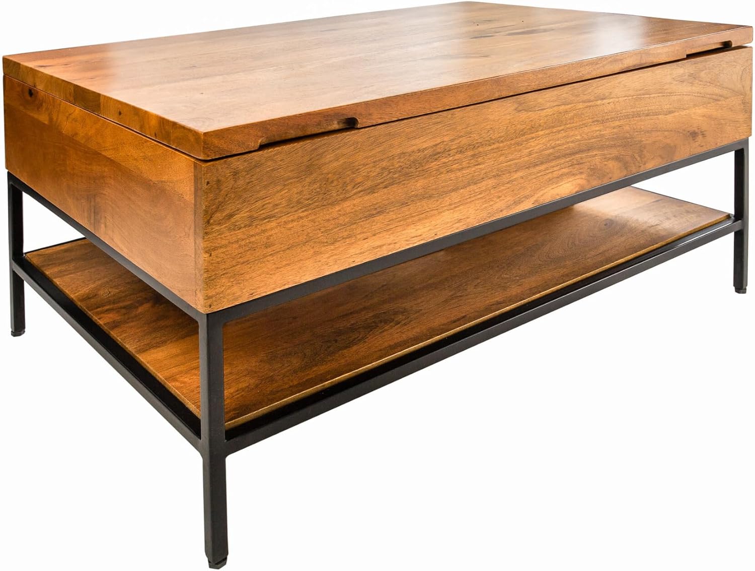 riess-ambiente.de Industrial Design Couchtisch Factory LIFTUP 80cm Mangoholz mit ausklappbarer Platte Wohnzimmertisch Holztisch höhenverstellbar