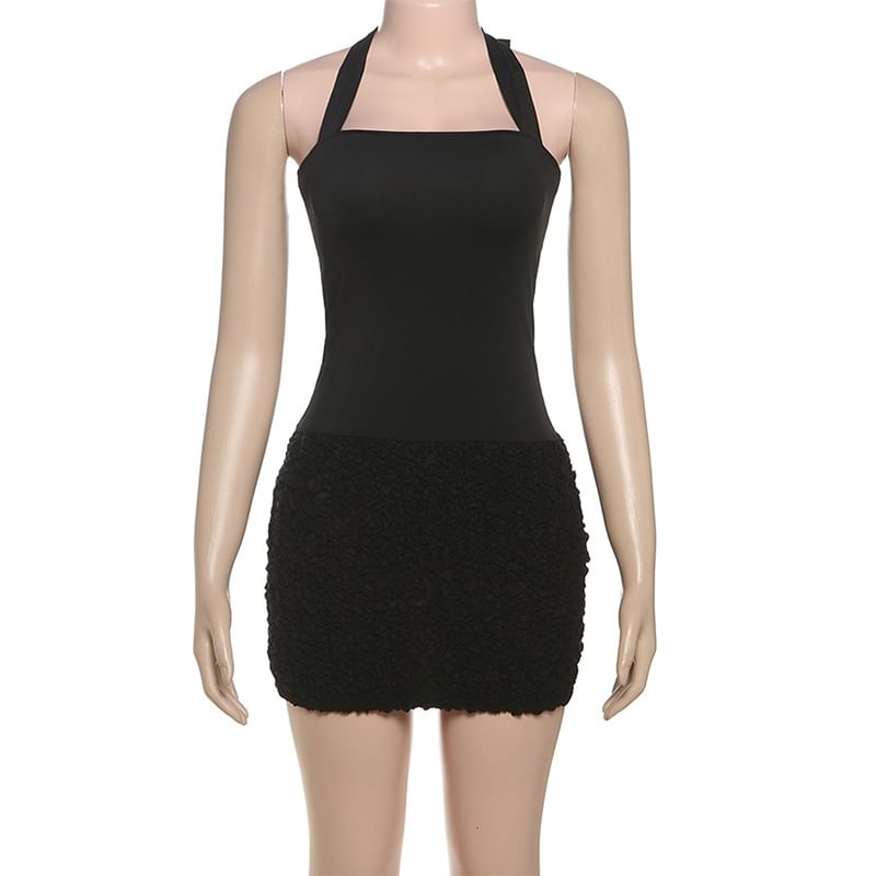 Weaveal - Halter Effen Gerimpelde Mini Schede Jurk