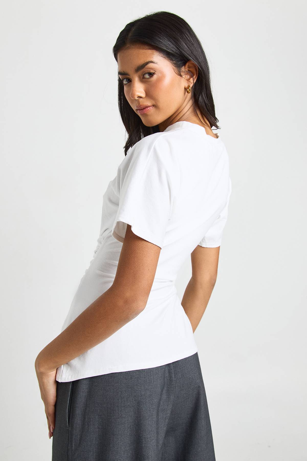 boohoo T-Shirt en Jersey à Taille Froncée et Manches Courtes