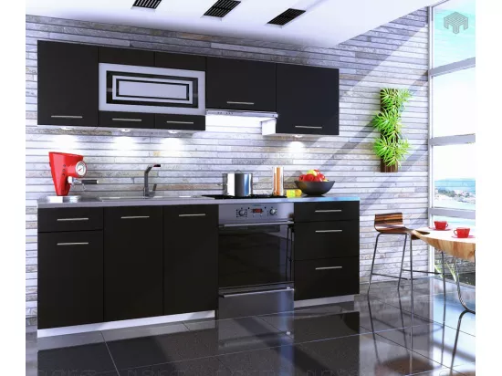 Cuisine GIOVANNA 7 éléments - noir mat 2m40 - grand casserolier