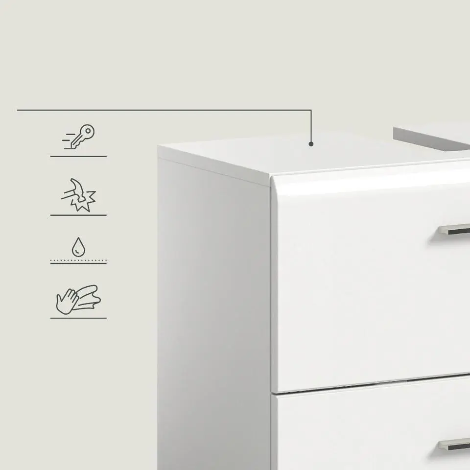 Hioshop Ice wastafel 2 lades wit hoogglans- wit