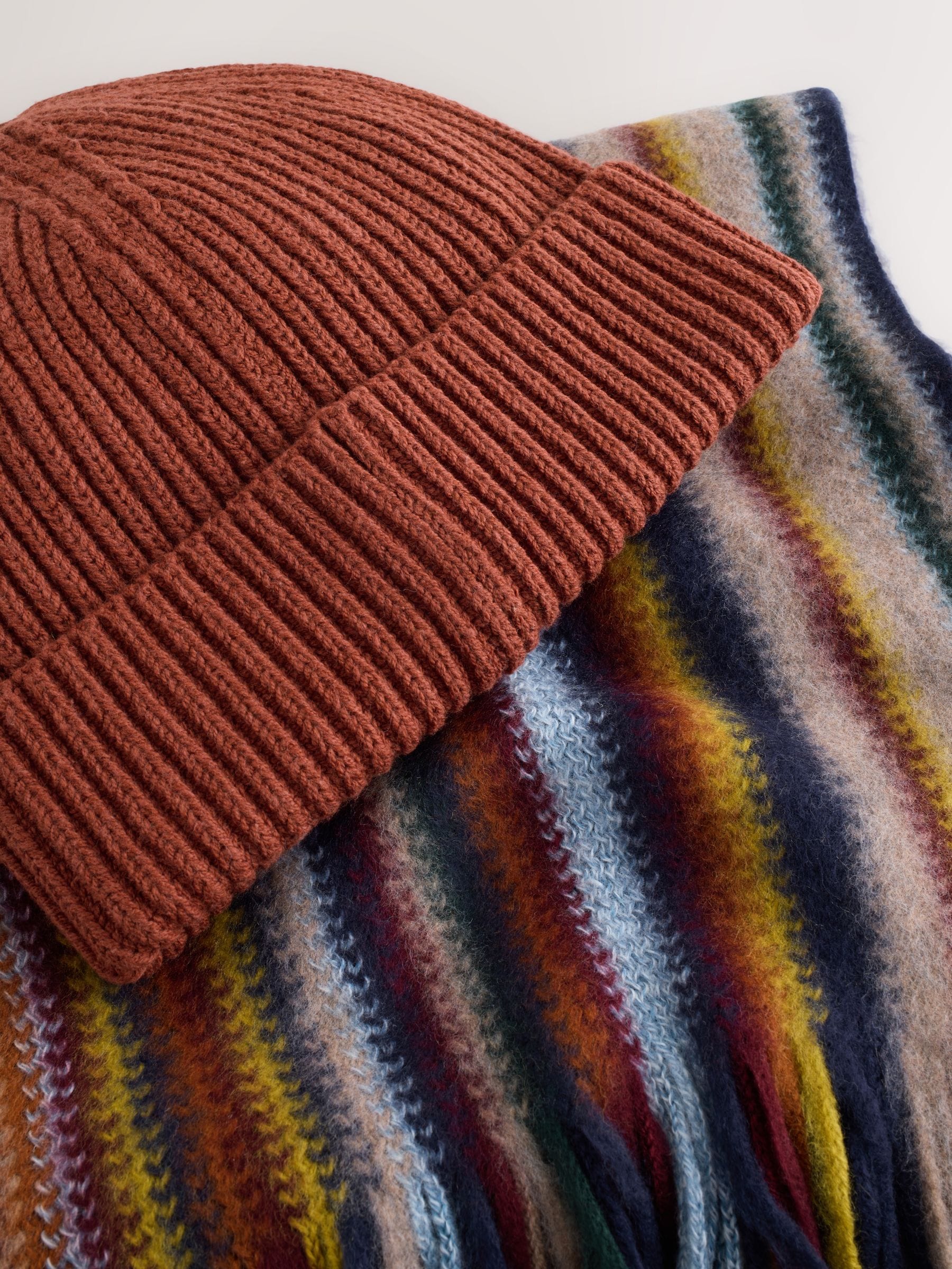 Oranje / meerkleurige strepen - Scarf And Beanie Matching Set
