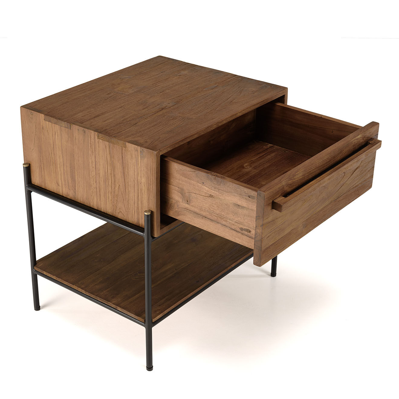 Macabane Table de chevet bois de teck recyclé Sixtine marron/noir - 58.5 x45x60 cm