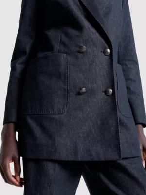 Blazer de sarja com abotoamento duplo ajustado