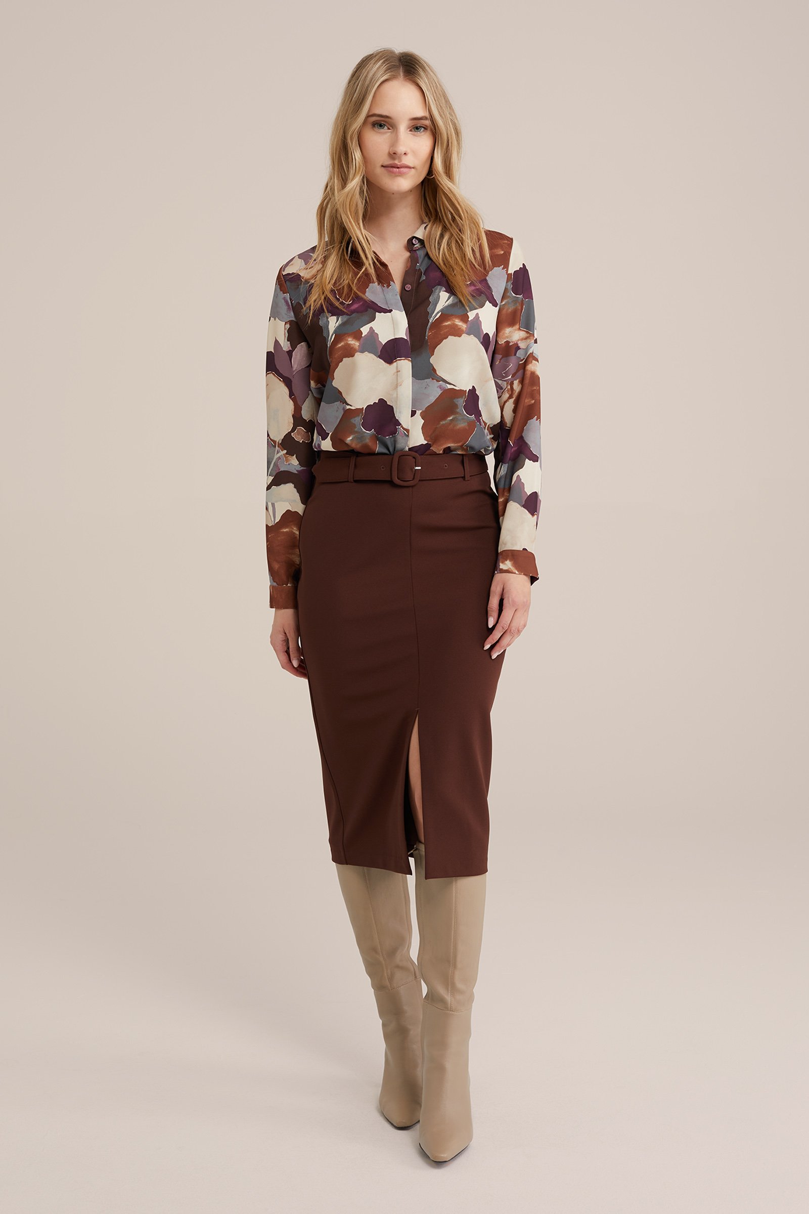 rok met ceintuur WE Fashion Donkerbruin