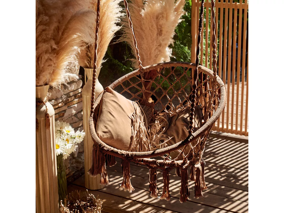Fauteuil Suspendu Rebecca Mobili Astelia 120x80x60 Polycoton Acier Marron Boho