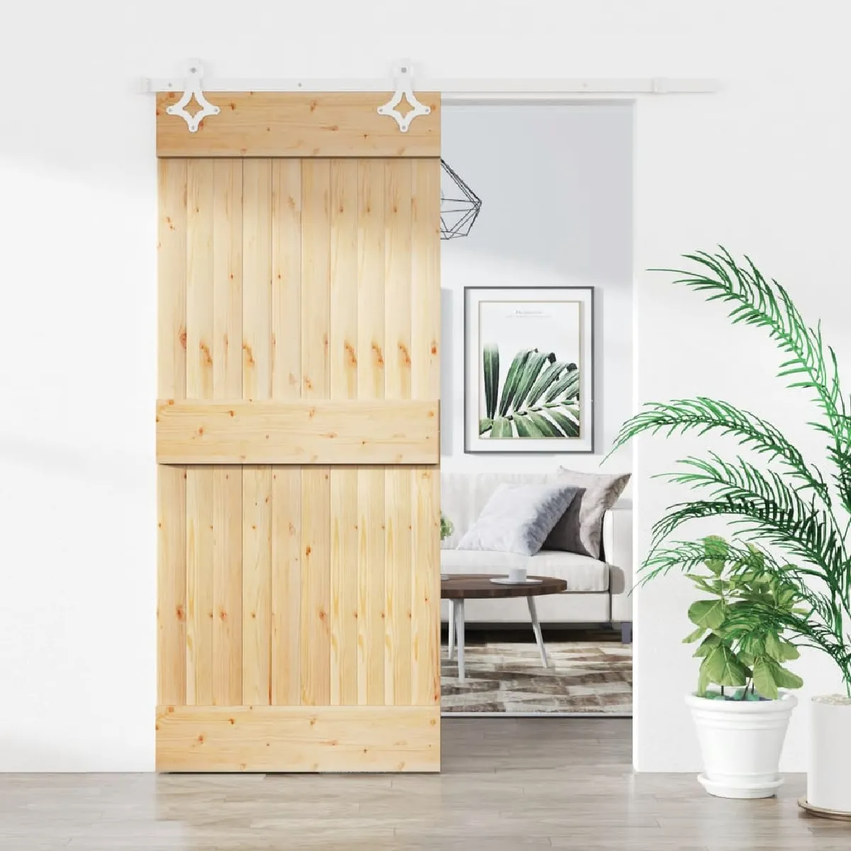 vidaXL Porte coulissante et kit de quincaillerie - 90x210 cm - Pin massif