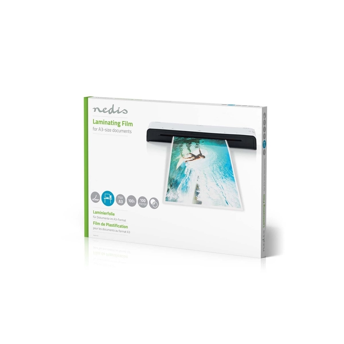 Nedis lamine~~POS=TRUNC Film | A3 | Tykkelse: 100 µm | Pakker per: 100 stk. | Plast | Gjennomsiktig