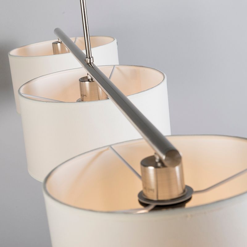 Moderne hanglamp staal met witte kappen 3-lichts - VT
