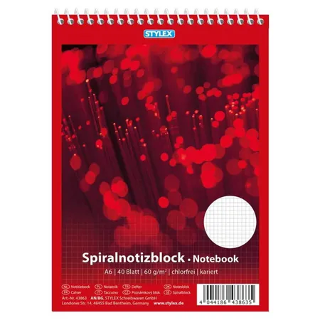 Stylex Spiral-Notizblock DIN A6, kariert, 20 Stück