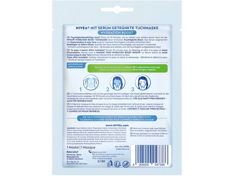 NIVEA Gesichtsmaske Hydration Boost 1 Stück Gesichtspflege spendet intensiv Feuchtigkeit