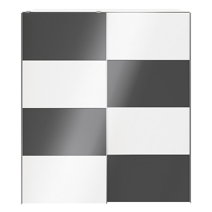 Armoire penderie portes coulissantes blanches brillantes et anthracite brillant GoodHome Atomia H. 225 x L. 200 x P. 63,5 cm