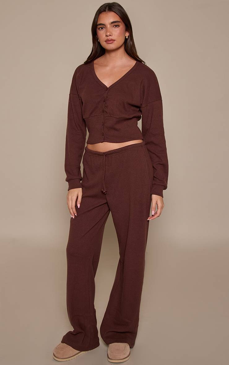 Marron Foncé Ensemble Pantalon Côtelé Souple À Taille Élastiquée