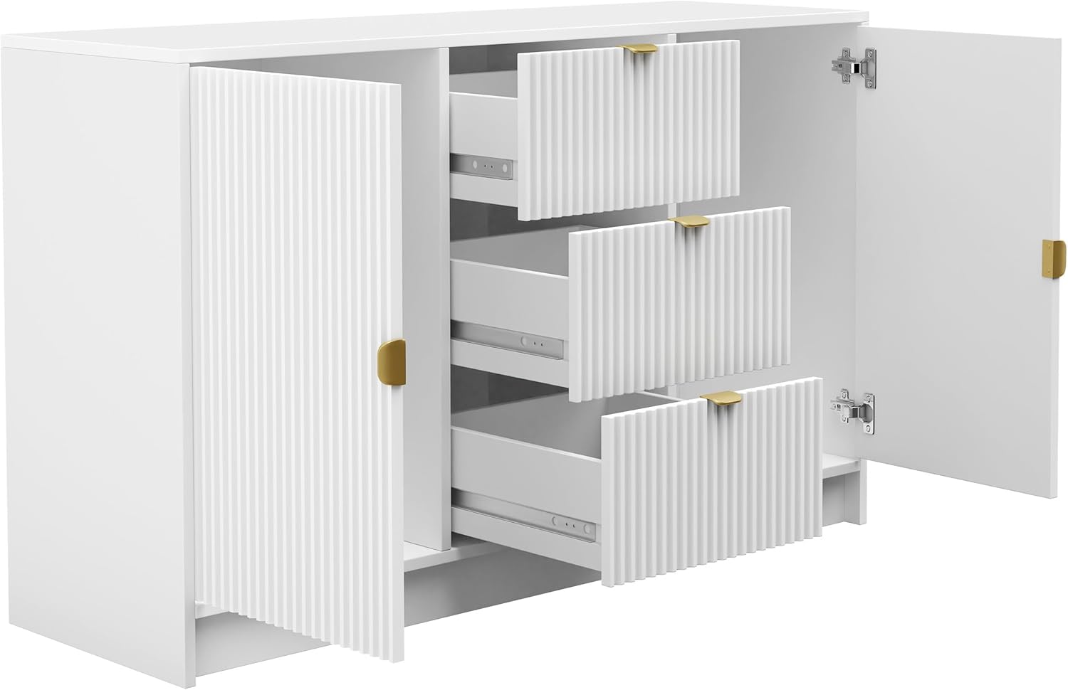 Mirjan24 Kommode Tireno 2D3SZ mit 3 Schubladen und 2 Türen, geriffelte Fronten, B:118 x H:75 x T:40 cm, Highboard, Anrichte, Sideboard, Mehrzweckschrank, Wohnzimmerschrank (Sandbeige)