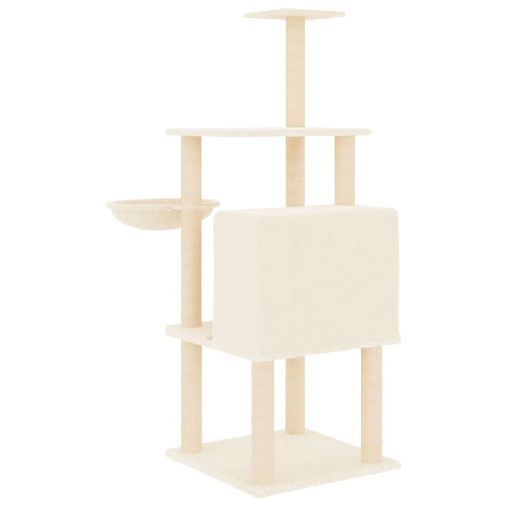arranhador para gatos vidaXL com postes de sisal, creme, 132 cm