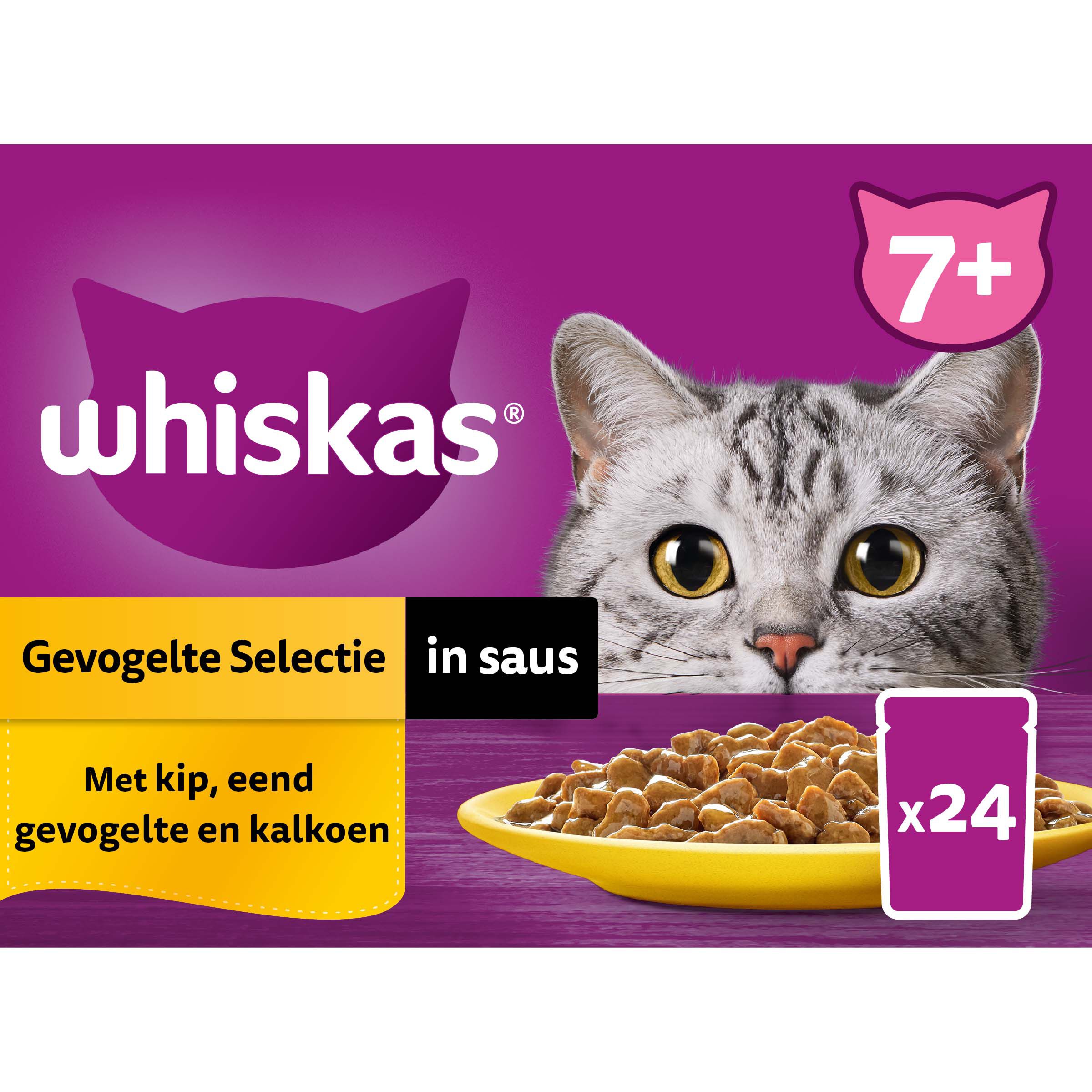 Whiskas  7  Gevogelte Selectie - Kattenvoer - 24x85 gram - 2040 Gram - saus