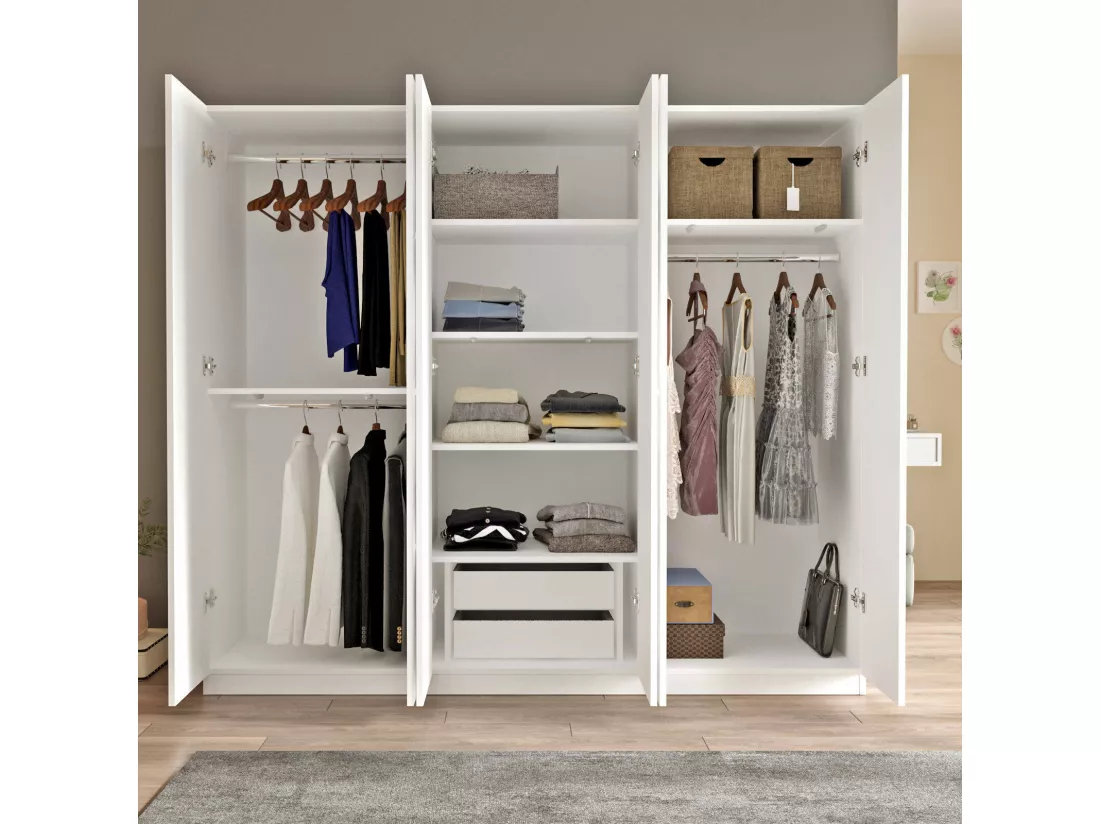 Grande Garde-robe Dpallavicin, Meubles de chambre, Penderie de plain-pied, Placard à vêtements, 208x50 h184 cm, Blanc