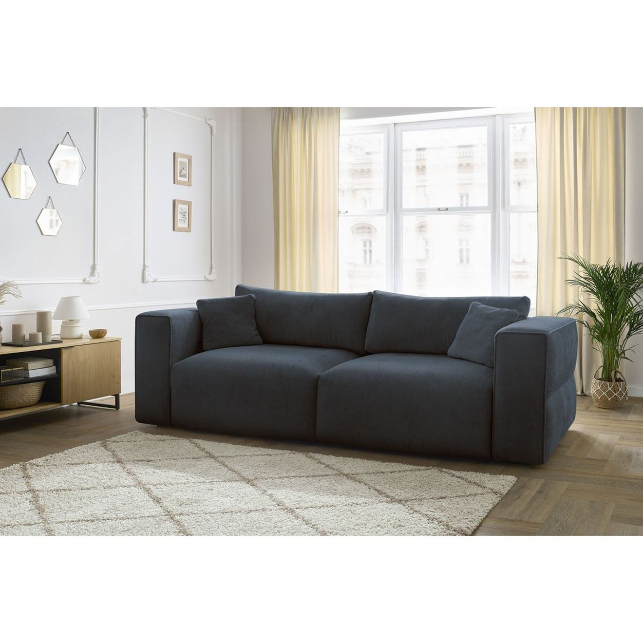 Bobochic Canapé convertible coffre ezechiel bleu foncé - 265x109x82 cm