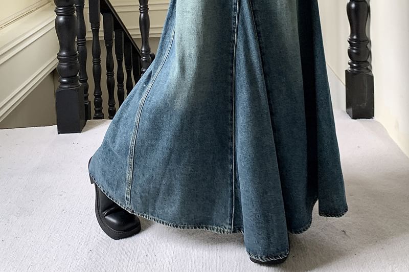 Auboi - Hoge taille gewassen maxi A-lijn denim rok