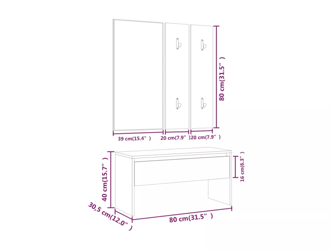 Ensemble de meubles de couloir Chêne marron Bois d'ingénierie
