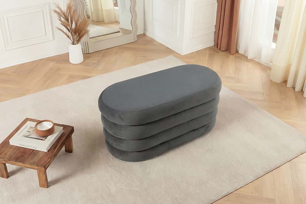 Extravagante Polsterbank VOGUE 85cm grau Samt Sitzbank mit Stauraum