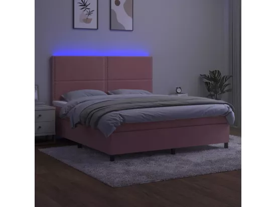 Sommier tapissier avec matelas et LED Rose 180x200 cm Velours