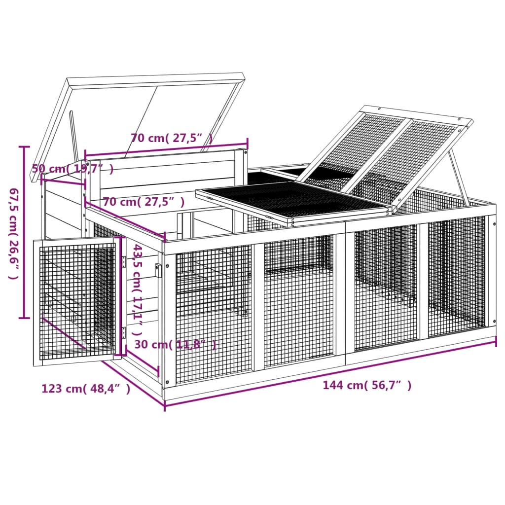 Clapier moka 144x123x67,5 cm bois de pin massif