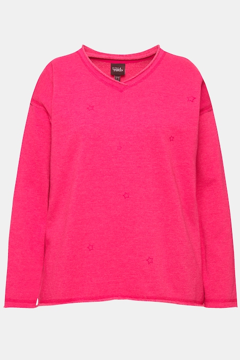Sweatshirt, Flocksterne, Oversized, V-Ausschnitt, Langarm