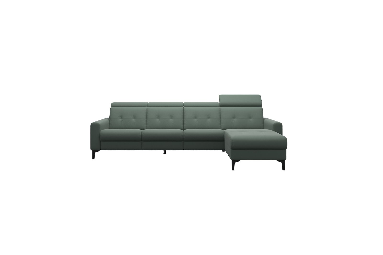 Anna 3-seter med LS Hud Paloma Sage Green med A1 arm og polerte organiske sort alu ben, 14 cm. (Power-Manual-Manual)