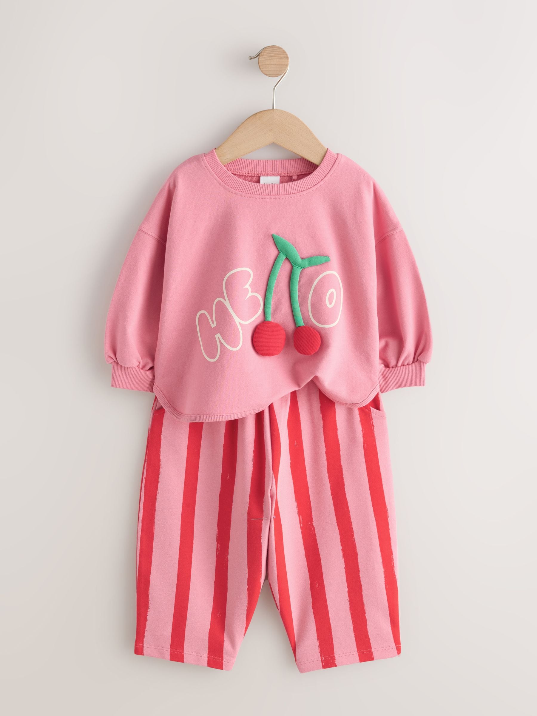 Pink Padded Cherry - Set met top met lange mouwen en broek met wijde pijpen (3mnd-7jr)