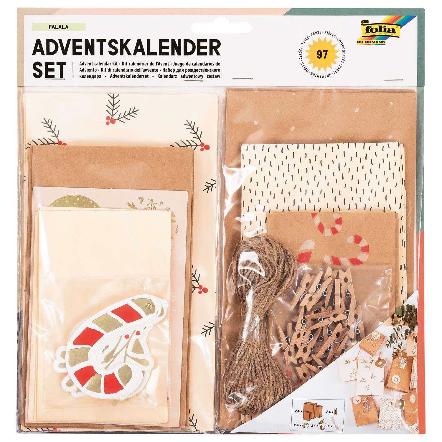 Folia Falala Adventskalender Set mit 24 lebensmittelechten Tüten & Zubehör 97teilig