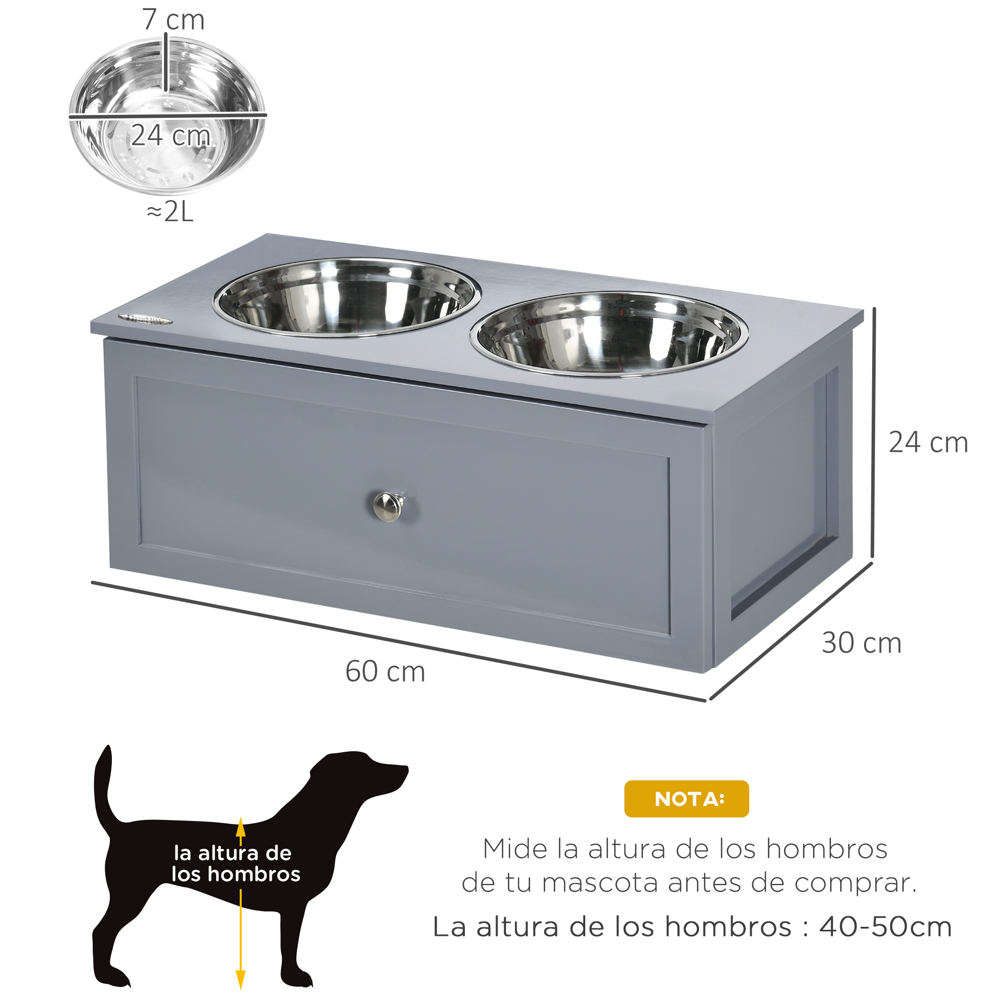 Comedouro elevado PawHut para cães de porte médio com 2 tigelas