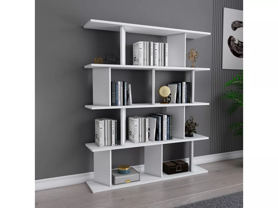 Bibliothèque modern Grace 5-étagères design chic et durable (Blanc)