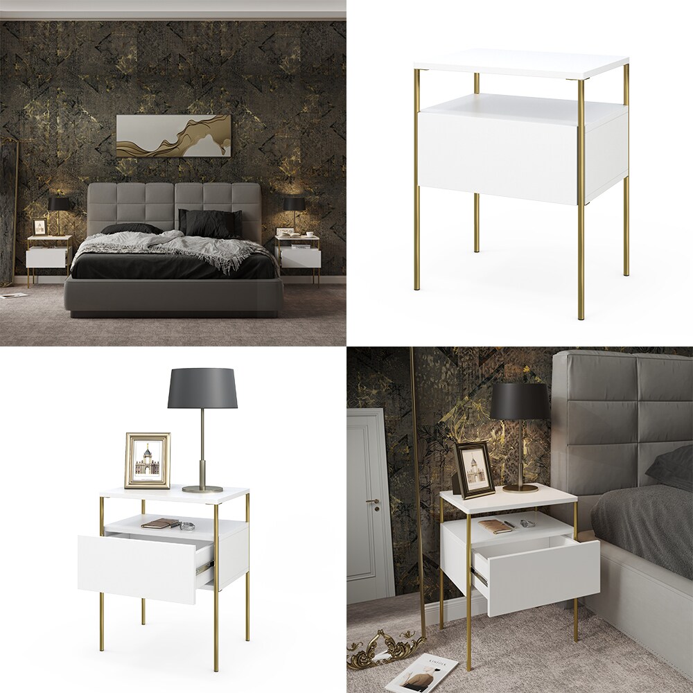 Vicco Nachtschrank Mira Weiß Gold 40 x 50 cm Schublade Ablage Nachtkommode