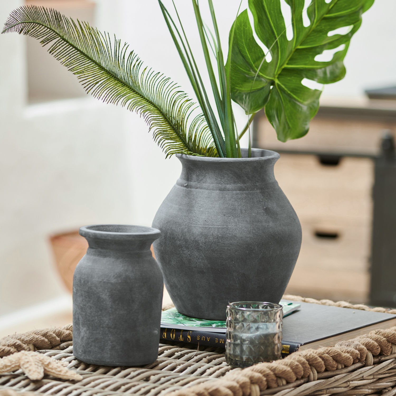 Vase 2er Set Molduc antikgrau