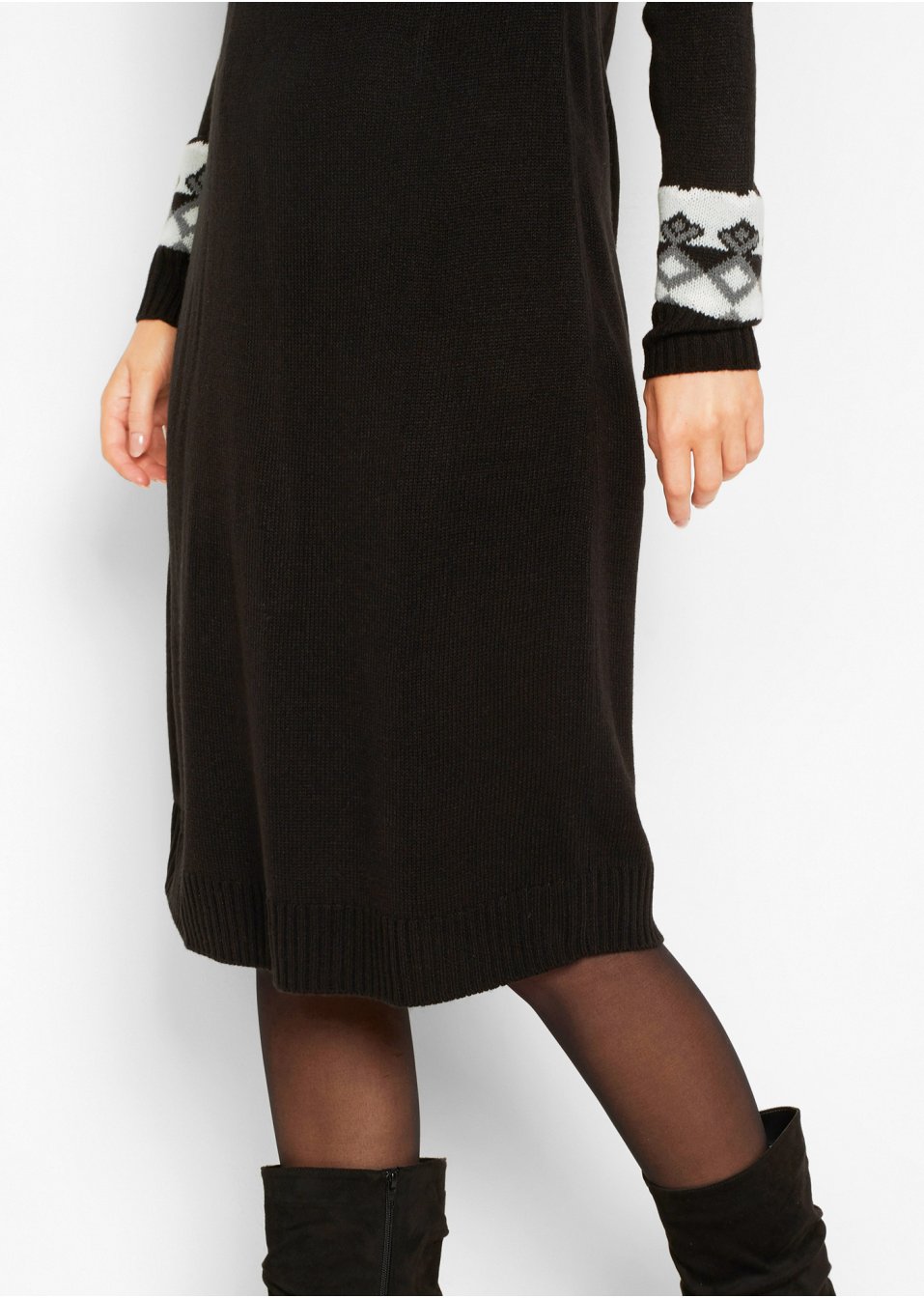 Robe en maille à motif norvégien et col roulé ample, longueur sous genou