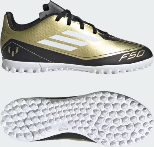 Adidas Perfor ce F50 Club Messi voetbalschoenen metallic goud wit zwart Imitatieleer 37 1 3