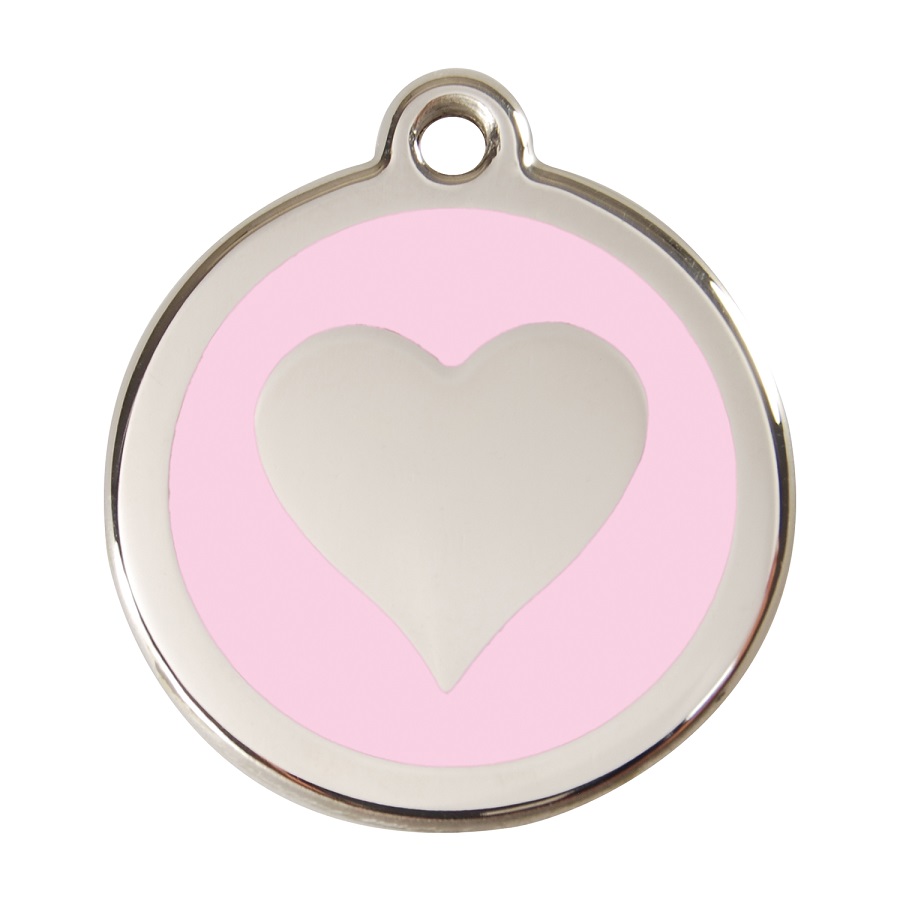 Placa de identificação para cães em aço inoxidável esmaltado com formato de coração rosa