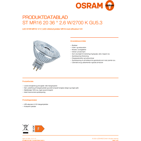 Osram LED spotpære 2,9W - varmt hvidt lys