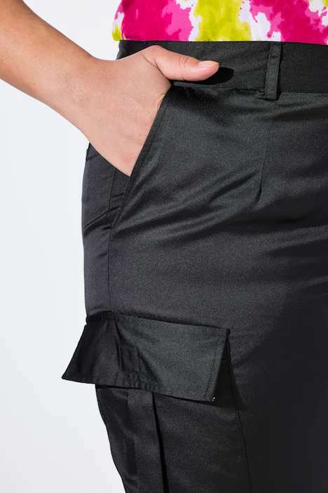 Cargohose, Satin, 6 Taschen, schwarz