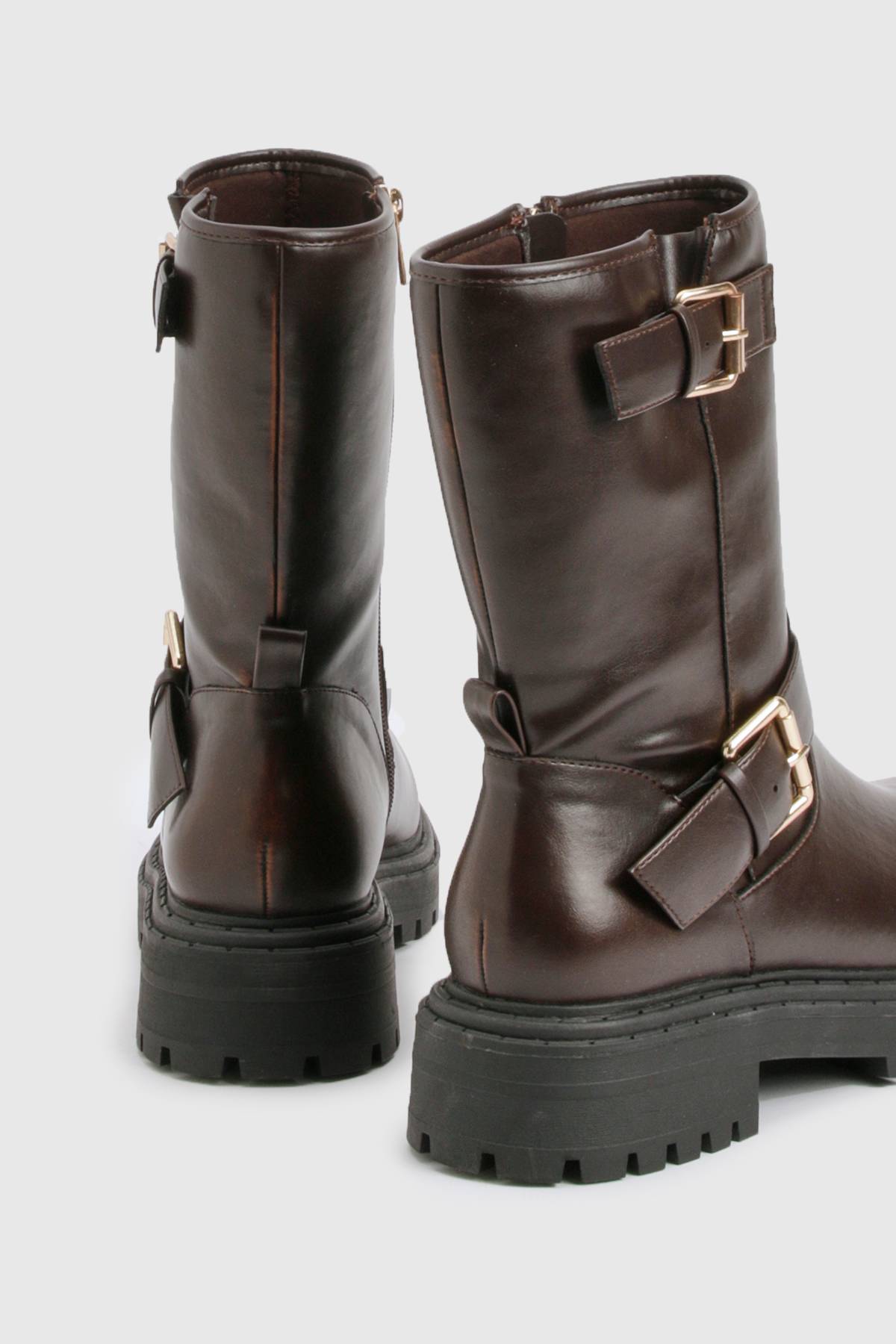 boohoo Bottes biker à double boucle, coupe large