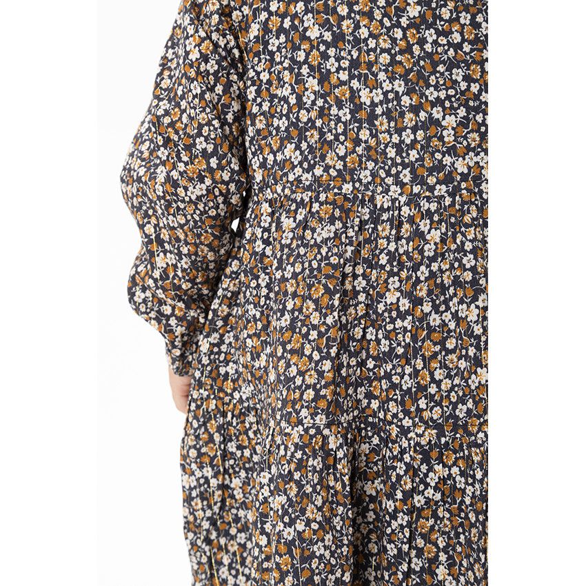 Robe manches courtes en toile avec volants et imprimé fleuri pour bébé fille - Noir