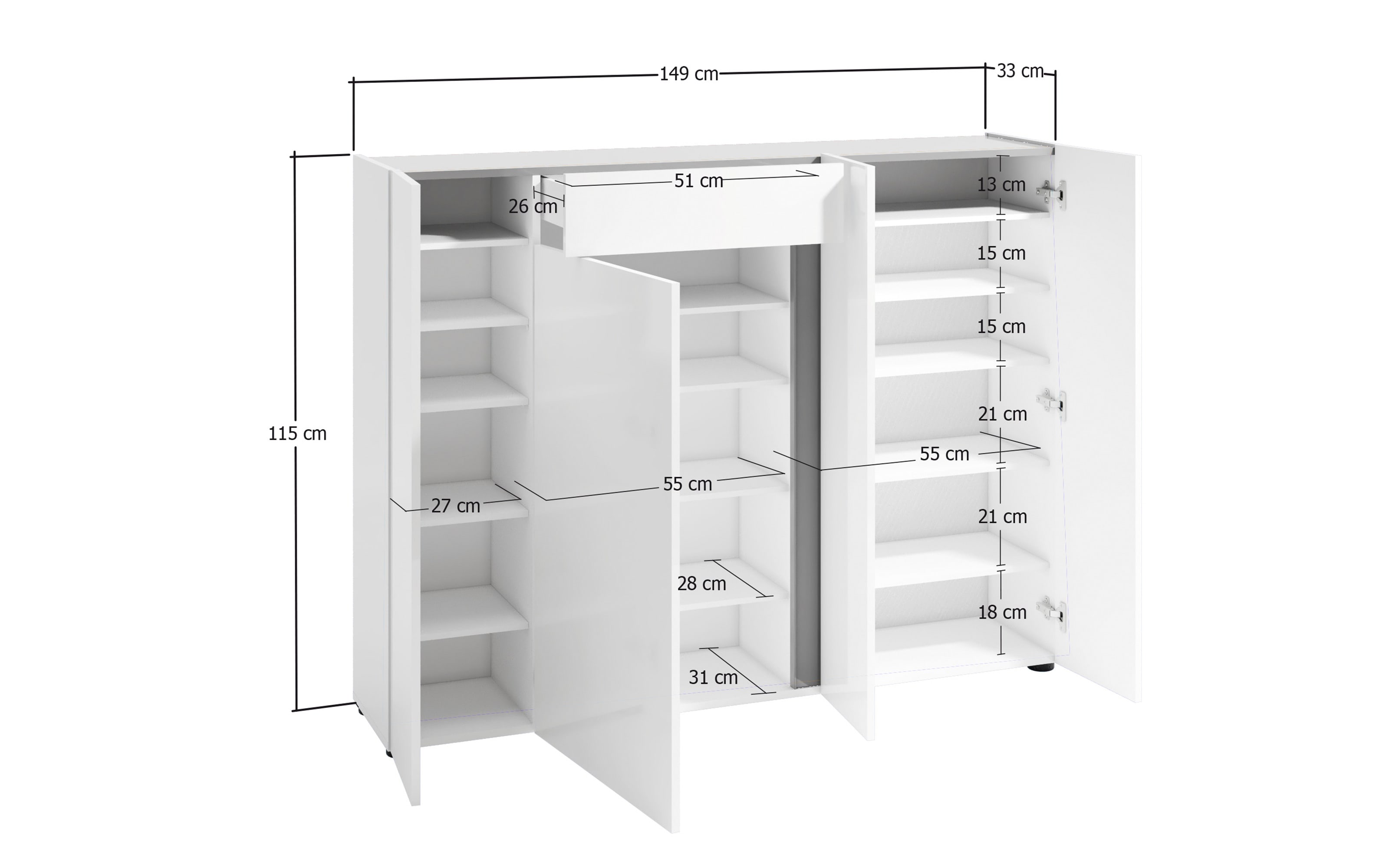 Schuhschrank III Atrium, weiß, 149 x 115 cm