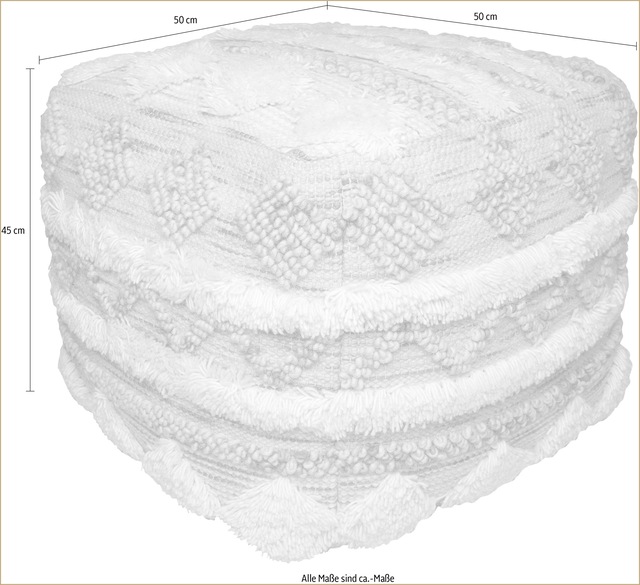Kayoom Pouf »Bohist 225 50cm x 50cm,   Strukturen mit Fransen und Quasten« 1 Stk. tlg. handgefertigt, Unikat, sehr gut kombinierbar, vielfältig im Einsatz