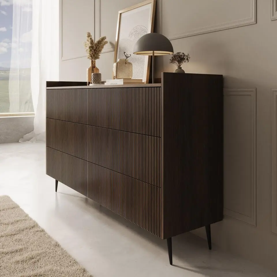 Meubella - Asty - Ladekast met 6 lades - Donker eiken - 150x41x92 cm