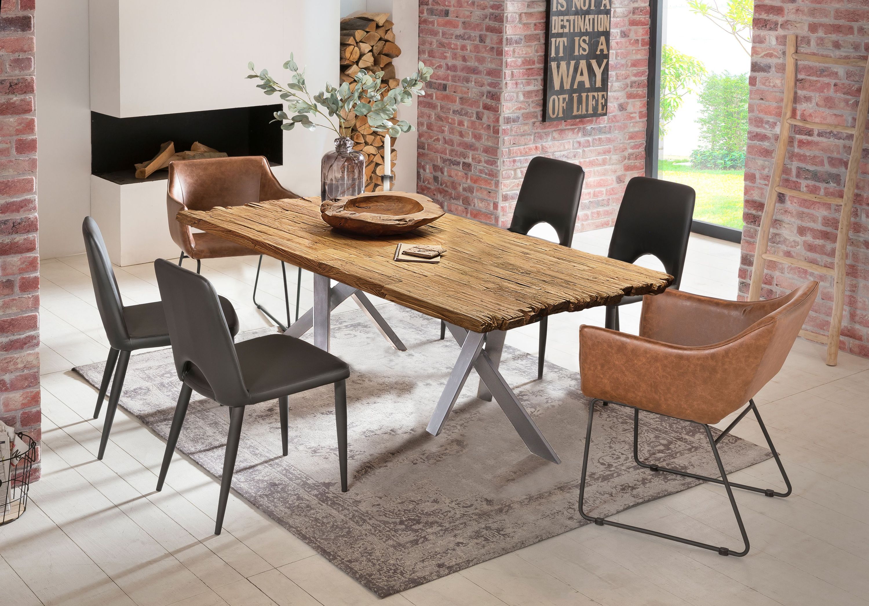 Tisch 180x100 Teak Metall Esstisch Speisetisch Küchentisch Esszimmer Wohnzimmer