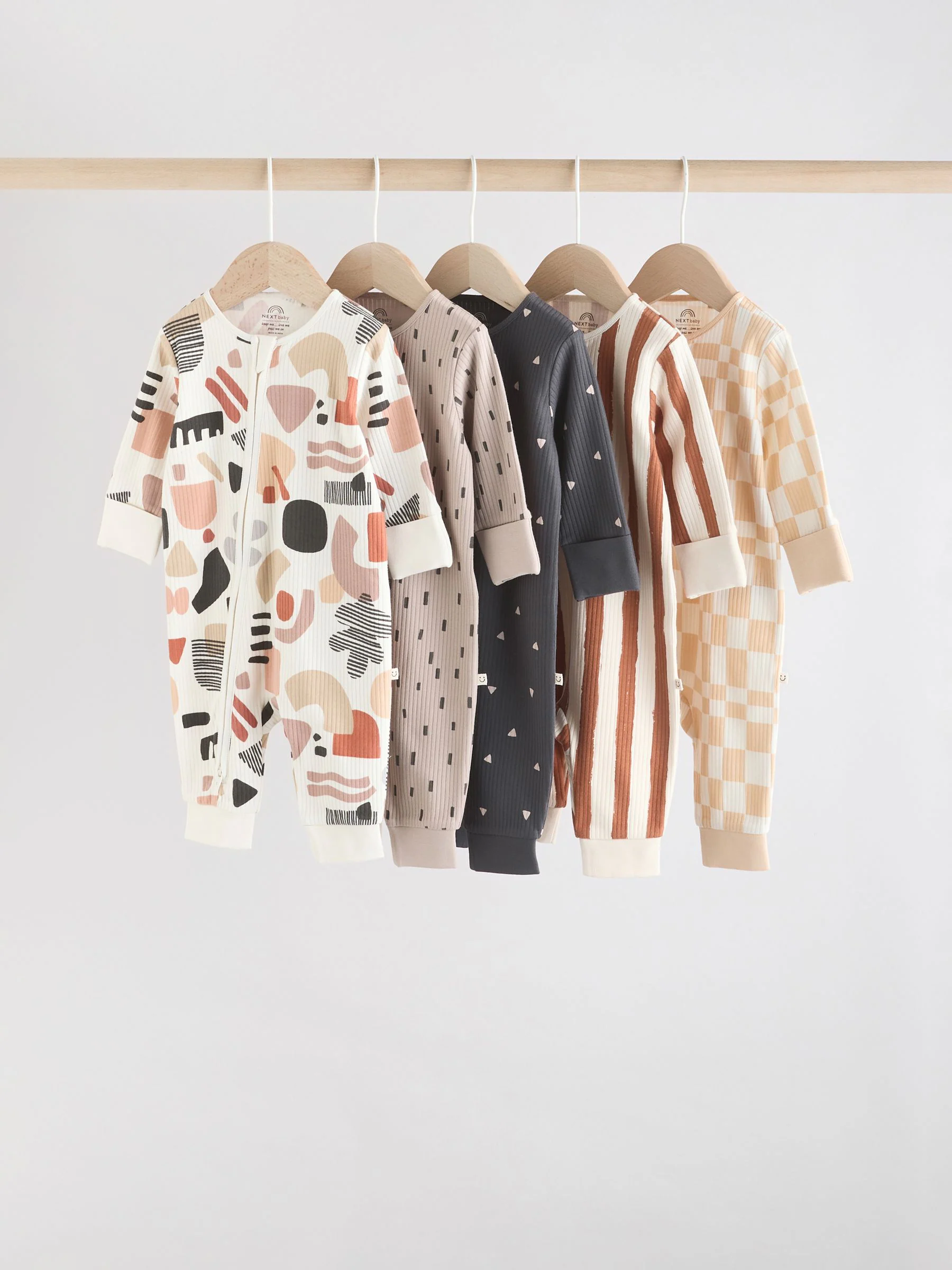 Bruin - Verpakking van 5 babypyjama's zonder voetjes met tweewegrits (0mnd -3jr)