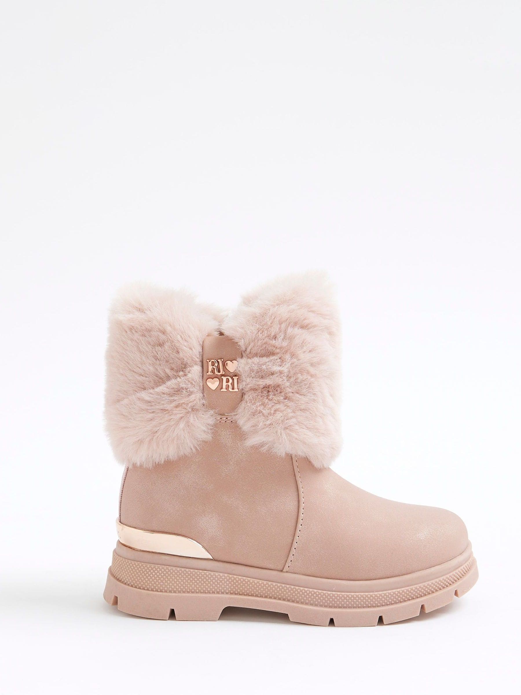 River Island Girls Heart Bow Fur Boots