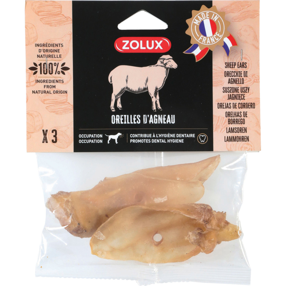 Friandises 3 oreilles d'agneau pour chien